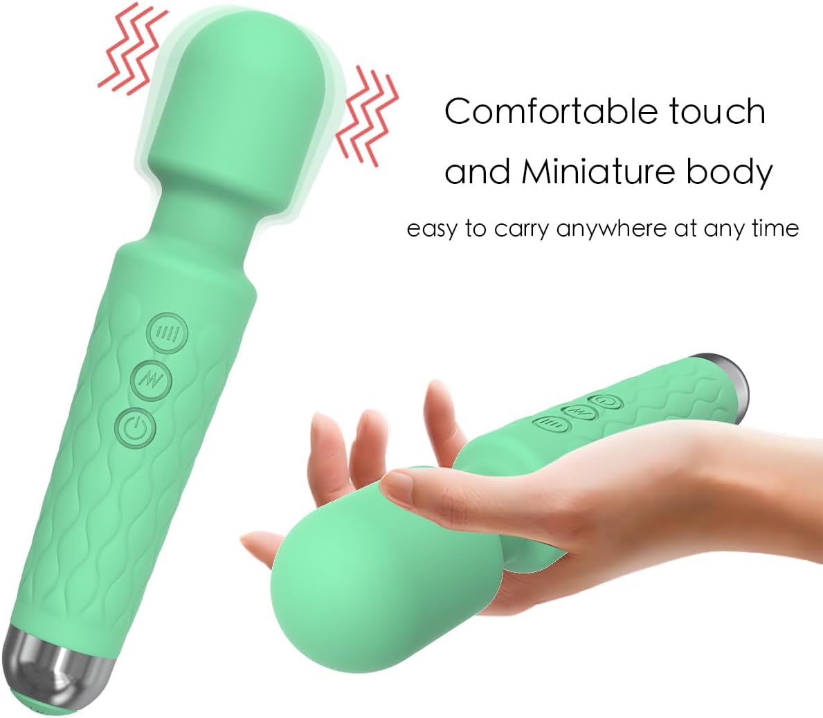 20 Magic Powerful Wand Massager Modes, Whisper Quiet, Waterproof, Handheld, Cordless for Neck Shoulder Back Body Massage, Sports Recovery and Muscle Aches Gift-Mini Green Christmas Day Gifts