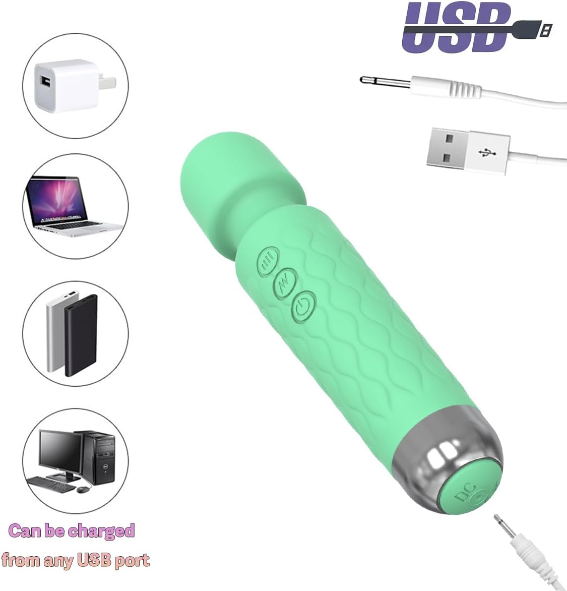20 Magic Powerful Wand Massager Modes, Whisper Quiet, Waterproof, Handheld, Cordless for Neck Shoulder Back Body Massage, Sports Recovery and Muscle Aches Gift-Mini Green Christmas Day Gifts