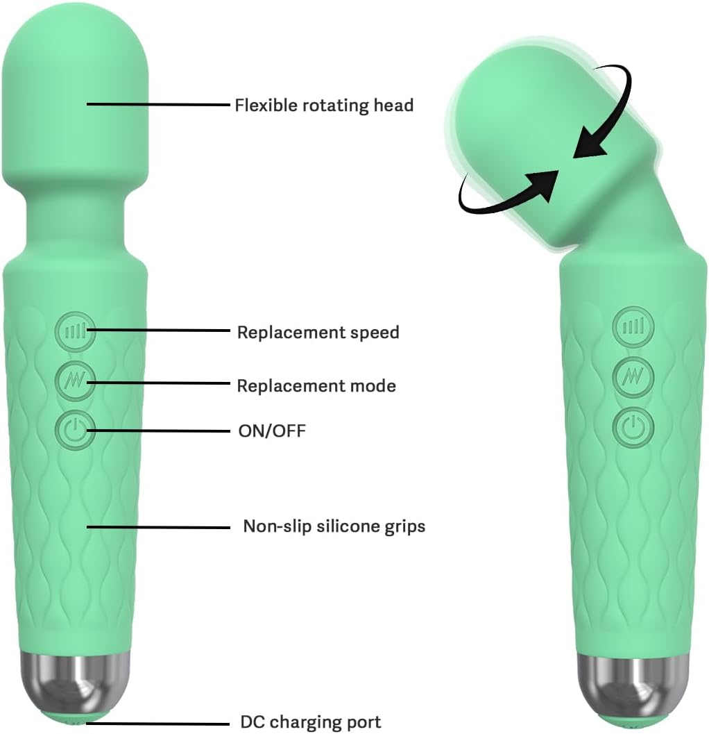 20 Magic Powerful Wand Massager Modes, Whisper Quiet, Waterproof, Handheld, Cordless for Neck Shoulder Back Body Massage, Sports Recovery and Muscle Aches Gift-Mini Green Christmas Day Gifts