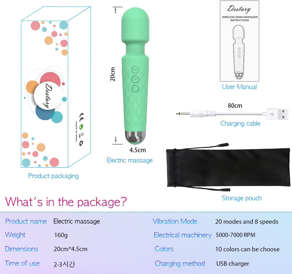 20 Magic Powerful Wand Massager Modes, Whisper Quiet, Waterproof, Handheld, Cordless for Neck Shoulder Back Body Massage, Sports Recovery and Muscle Aches Gift-Mini Green Christmas Day Gifts