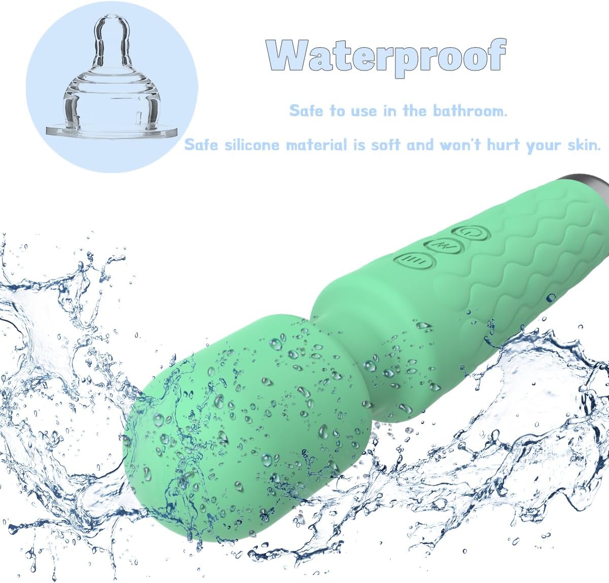 20 Magic Powerful Wand Massager Modes, Whisper Quiet, Waterproof, Handheld, Cordless for Neck Shoulder Back Body Massage, Sports Recovery and Muscle Aches Gift-Mini Green Christmas Day Gifts